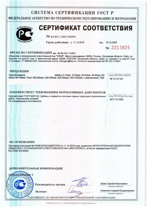 Сертификат на черный мрамор в Иваново 